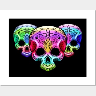 Three Colorful Gradient Sugar Skull Day Of The Dead Posters and Art